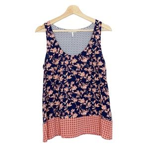 Joie Silk Multi Pattern Tank Top Navy Orange Sz M
